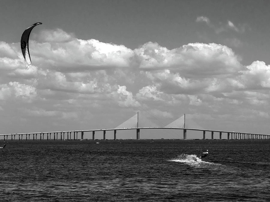 Kite Surfing With The Sunshine Bridge Photograph