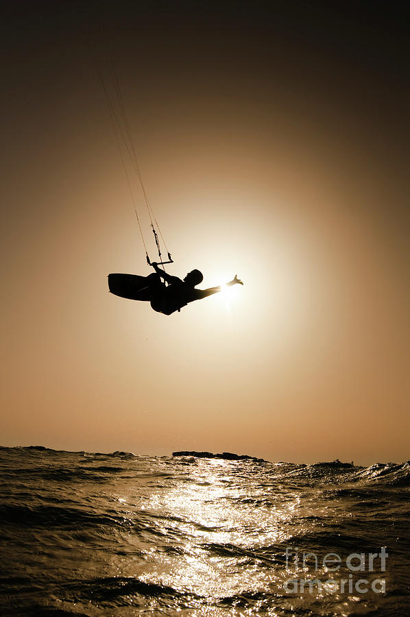 Kitesurfing at sunset t4 Drawing by Hagai Nativ