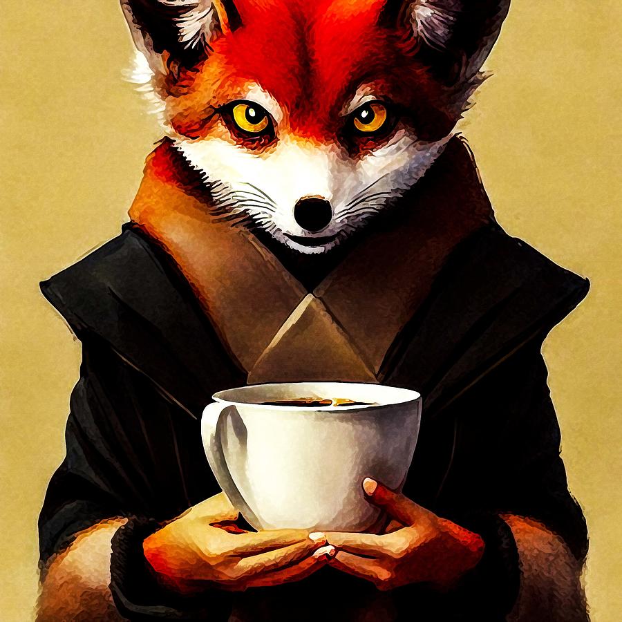 Kitsune Drink Coffee Digital Art by Adrien Efren - Fine Art America