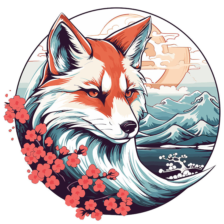 Kitsune fox in the style of old japanese anime by Wally Pink