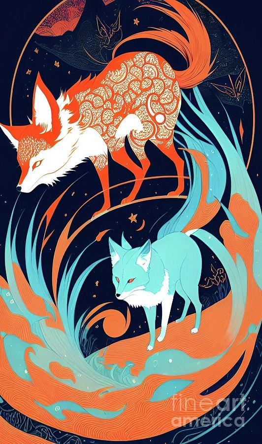 Kitsune Digital Art by Julie Kaplan - Pixels