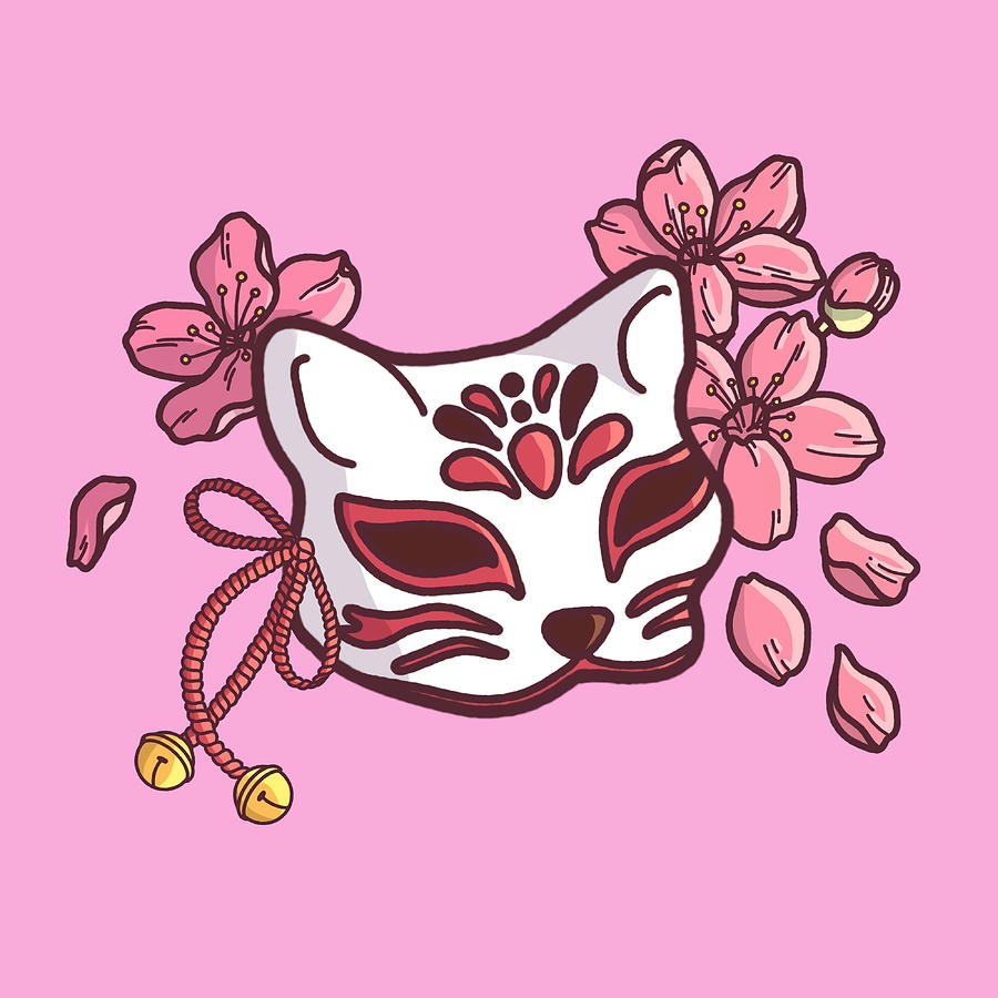 Kitsune Mask design with Cherry Blossom yellow Painting by Simpson ...