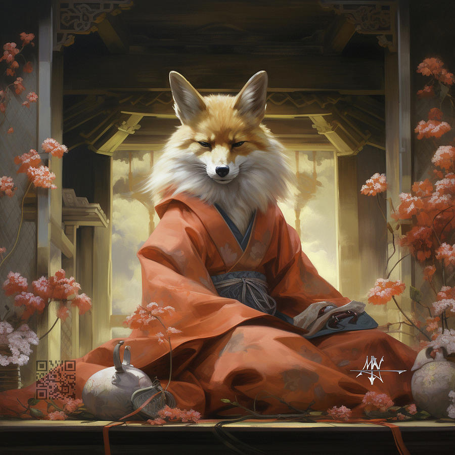 Castle Digital Art - Kitsune, the multifaceted fox Yokai by Robert Fenwick May Jr