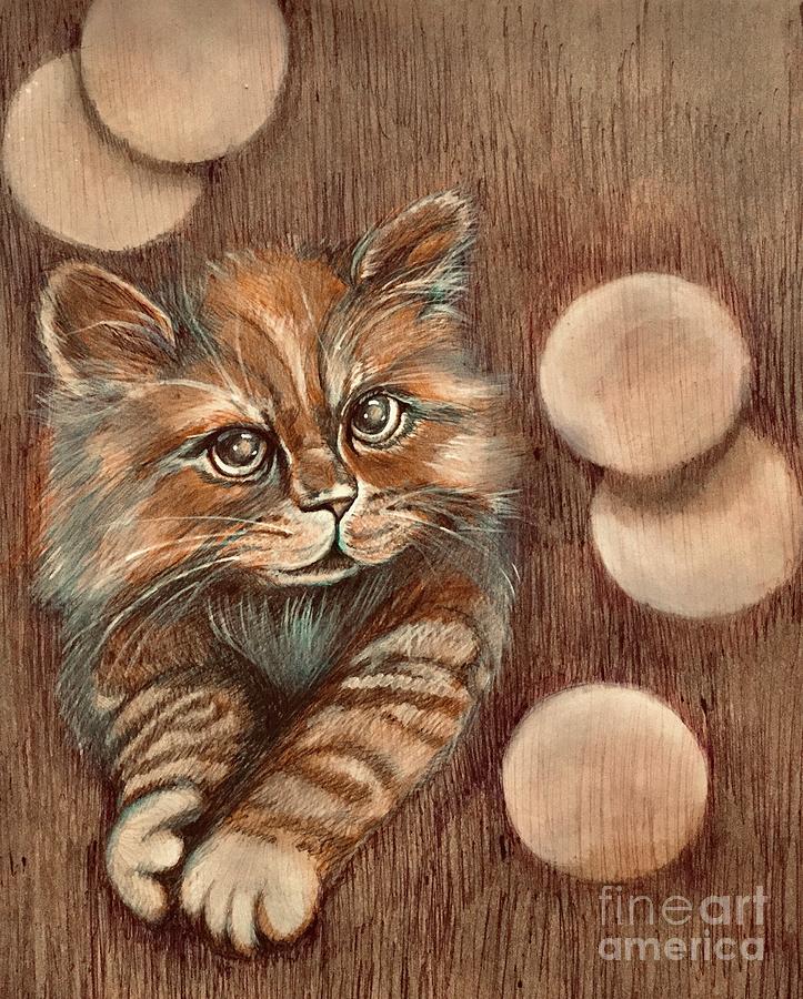 Kitten and bubbles  Drawing by Lana Sylber