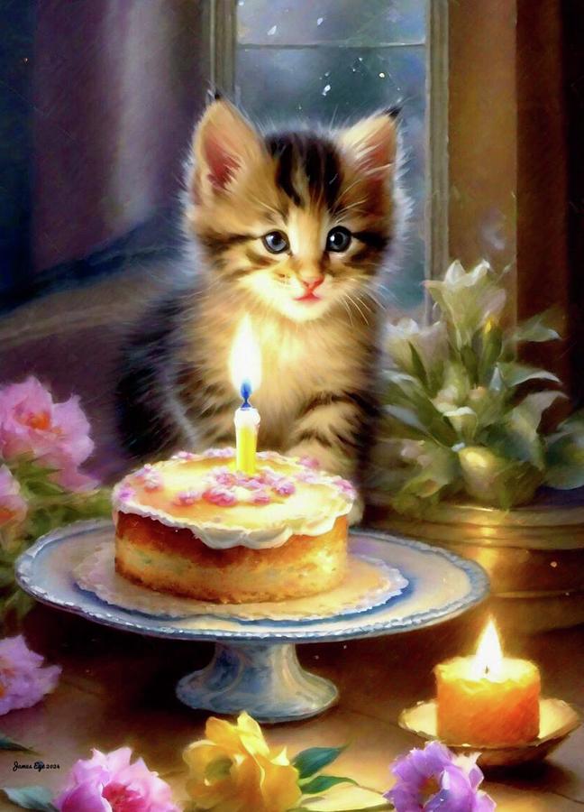 Kitten Birthday  Digital Art by James Eye