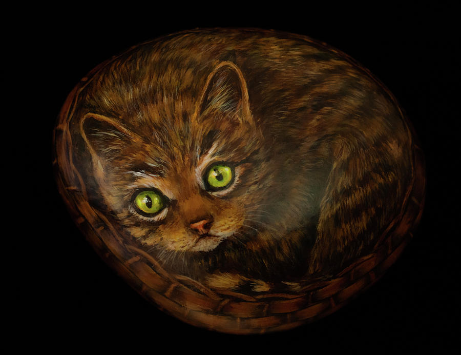 Kitten in a basket Painting by Nancy Lauby