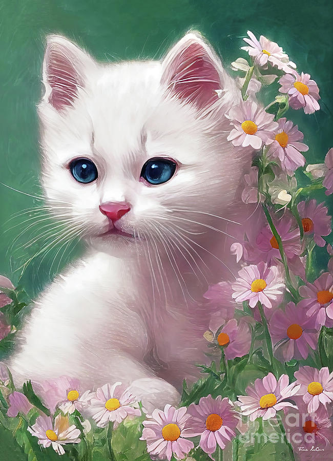 Kitten In The Daises Digital Art by Tina LeCour - Pixels