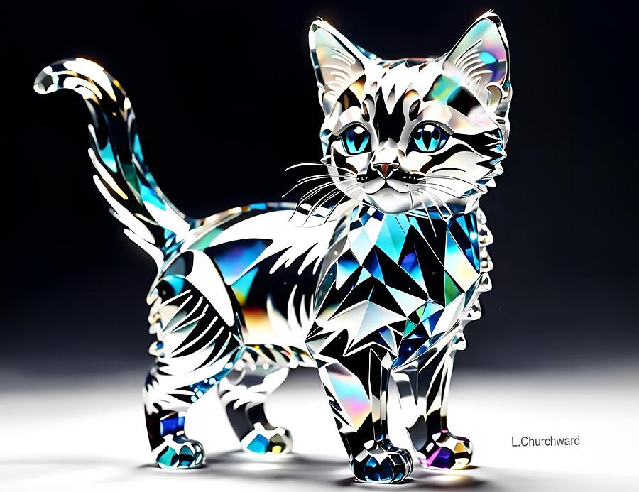 Black And White Digital Art - Kitten made of Crystal by Lois Churchward