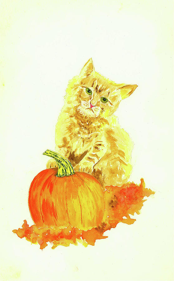 Kitten On Pumpkin Painting