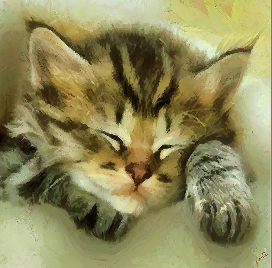 Kitten Sleepy Brucie Painting by Doggy Lips