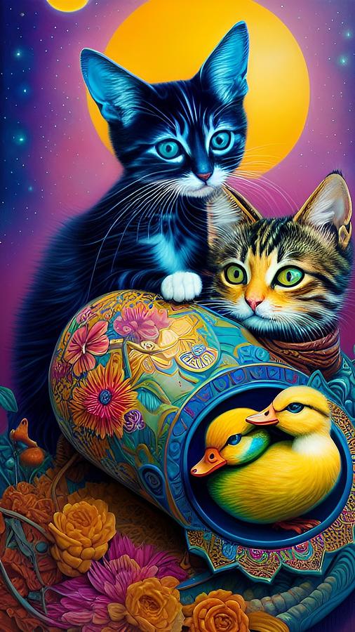 Kittens and Ducks Digital Art by Denise F Fulmer