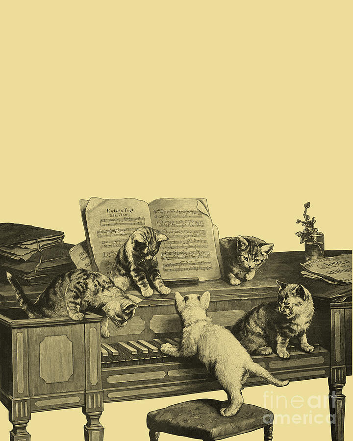 Cat Digital Art - Kittens And Piano by Madame Memento