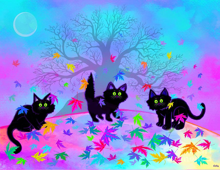 Kittens and Rainbow Leaves  Digital Art by Nick Gustafson
