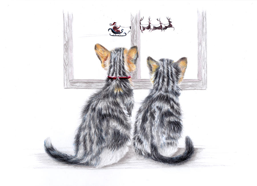 Cat Painting - Kittens Christmas Eve by Debra Hall