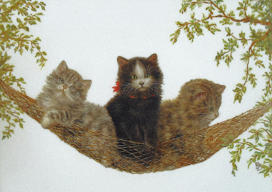 Kittens in a Hammock Mixed Media by Bessie Bamber