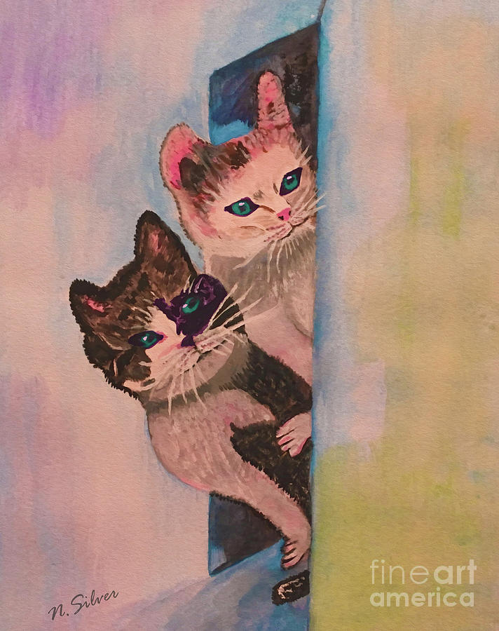 Kittens Painting by Nina Silver
