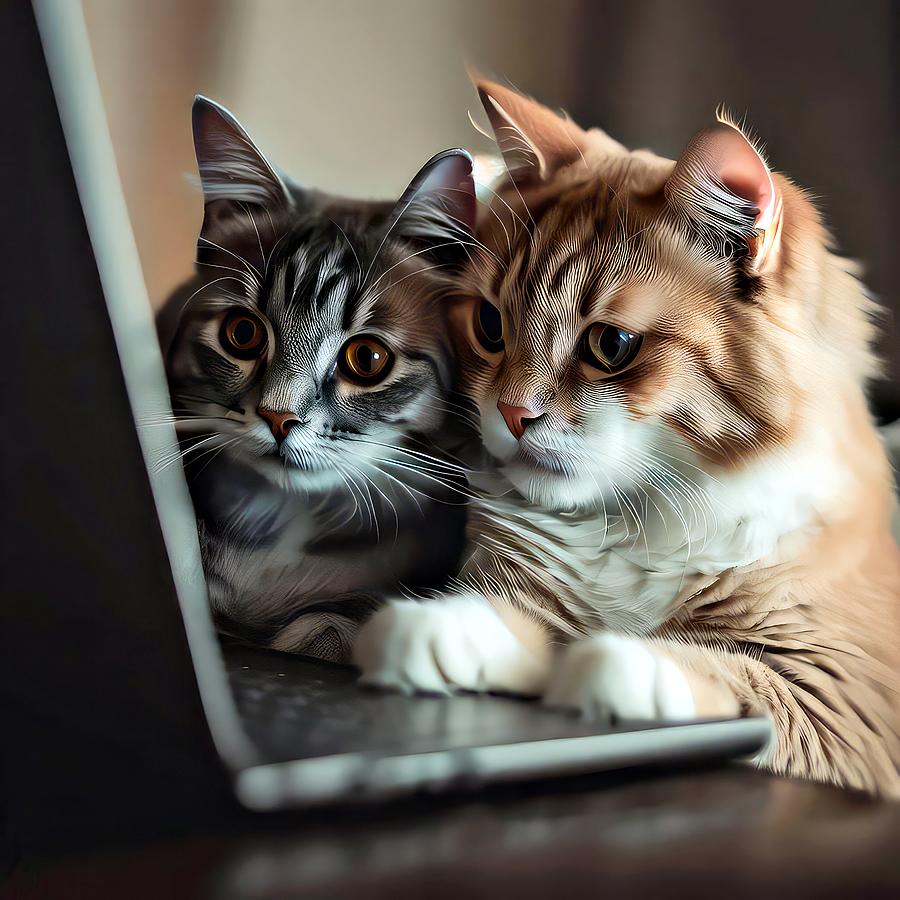 Kittens on a Laptop Digital Art by David Manlove