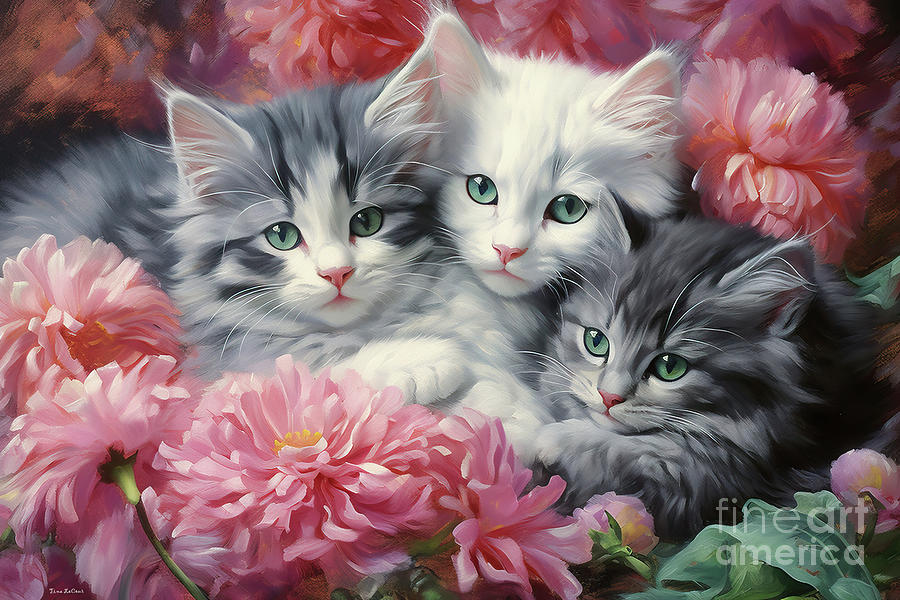 Kittens Snuggled Up Painting by Tina LeCour