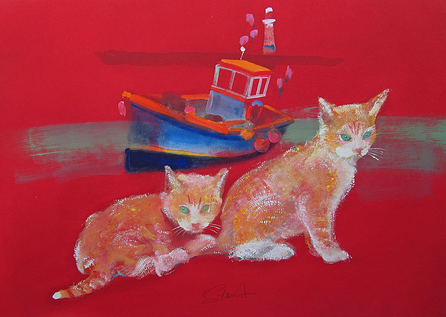 Kittens With Boat Painting by Charles Stuart