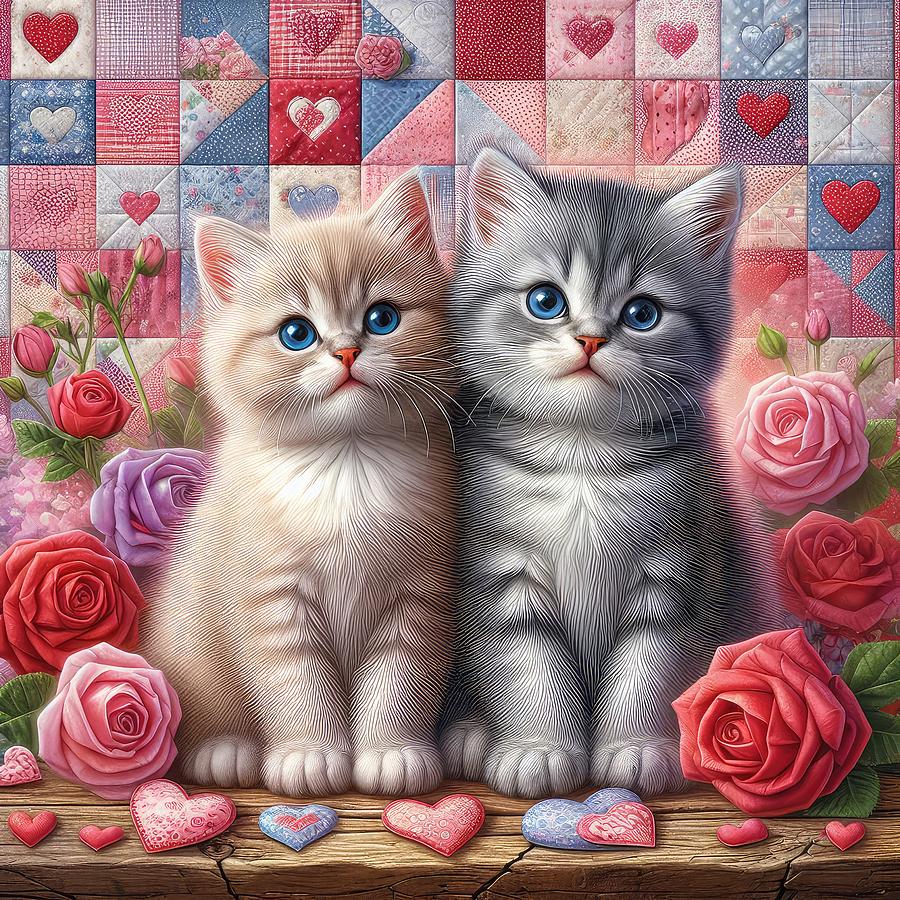 Kitties in Love  Digital Art by Kim Hojnacki