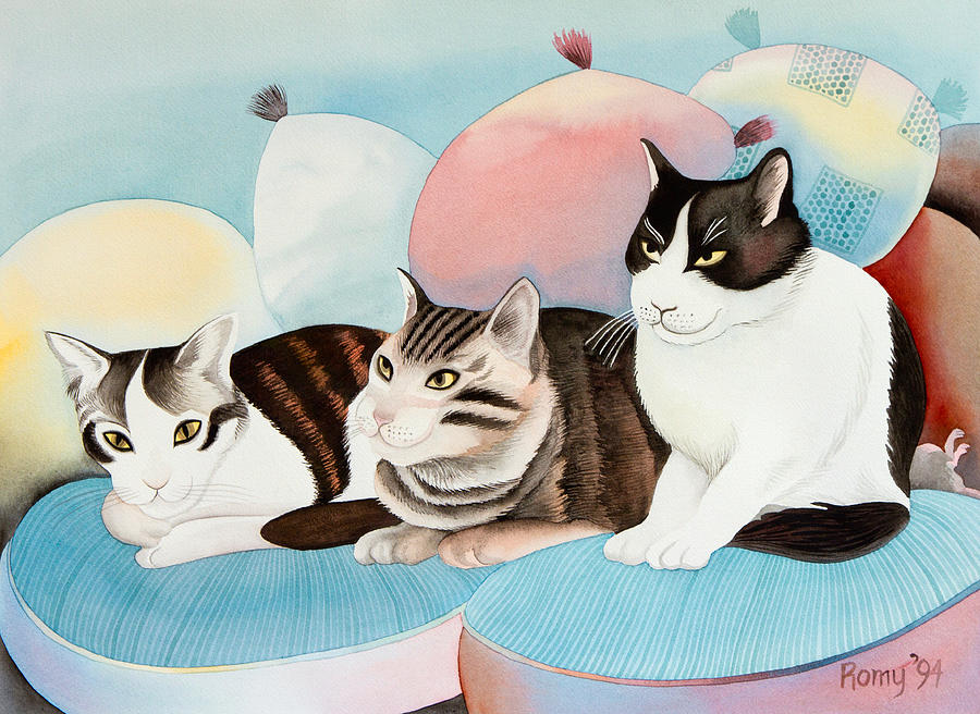 Cat Painting - Kitties Secret by Romy Muirhead
