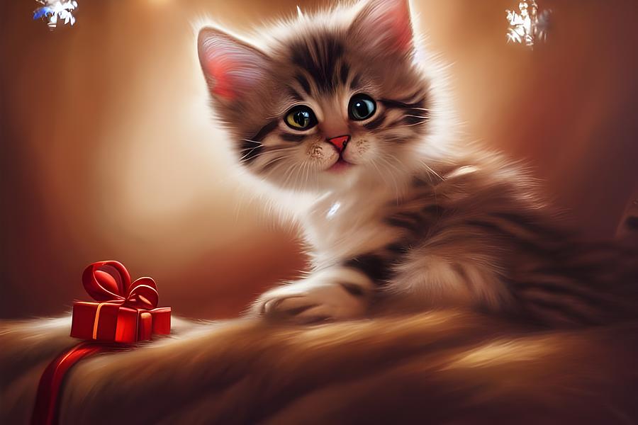 Kitty and Gift Digital Art by Beverly Read