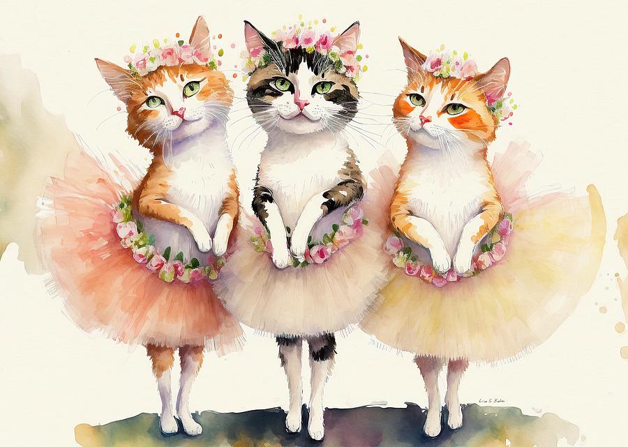 Kitty Ballerinas  Digital Art by Lisa S Baker