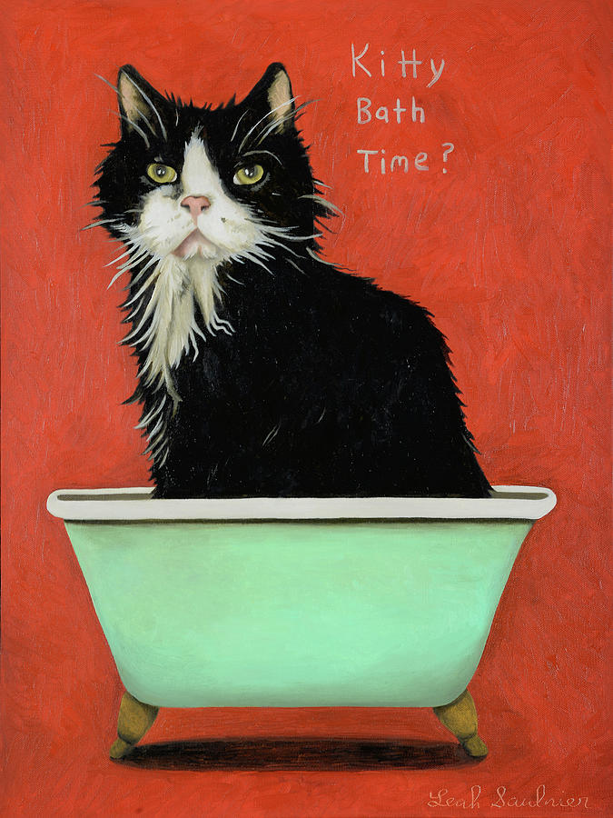 Cat Painting - Kitty Bath Time by Leah Saulnier The Painting Maniac