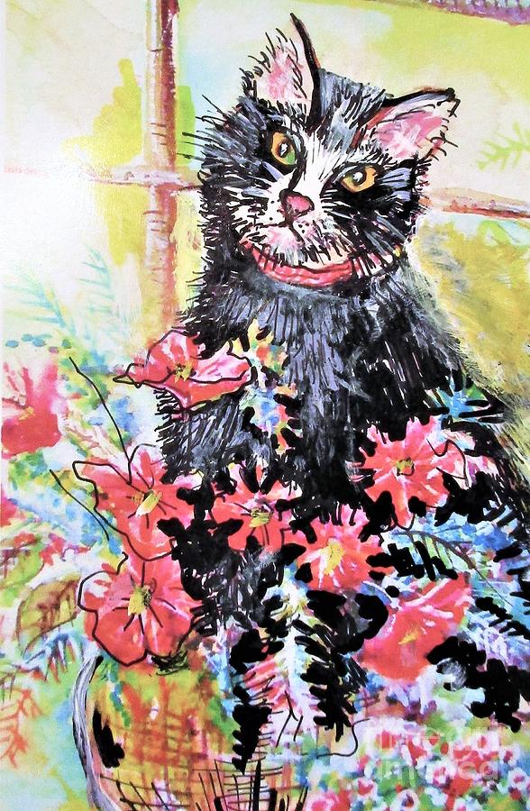 Kitty Cat Black  Painting by Linda Shackelford