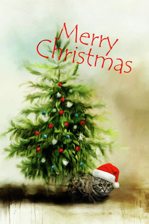 Christmas Mixed Media - Kitty Christmas by Ed Taylor