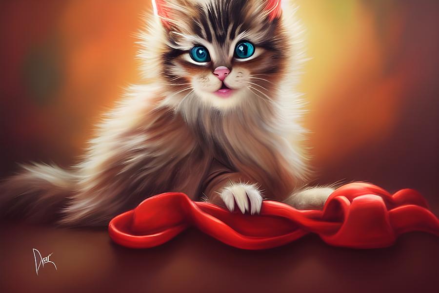 Kitty Christmas Portrait Digital Art by Beverly Read
