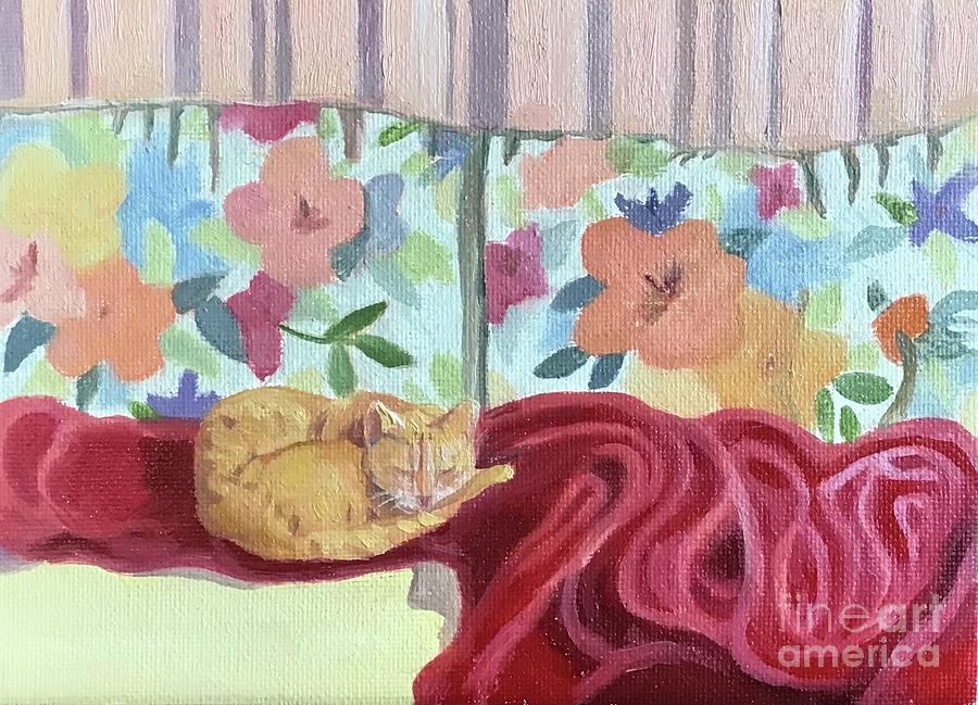 Kitty couch Painting by Anne Marie Brown