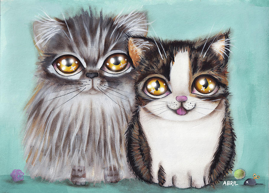 Kitty Friends  Painting by Abril Andrade