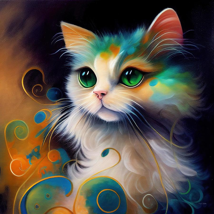 Kitty Green Eyes Digital Art by Lisa S Baker