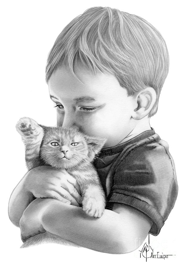Kitty Hug Drawing by Murphy Elliott
