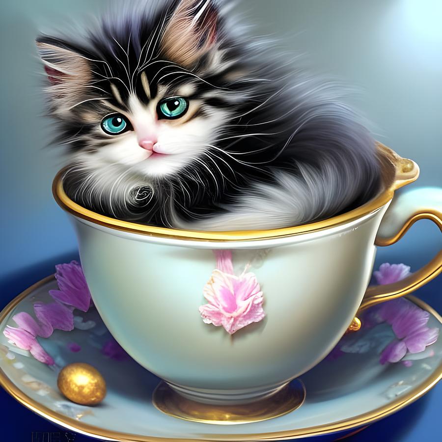 Kitty in a Teacup Digital Art by Beverly Read
