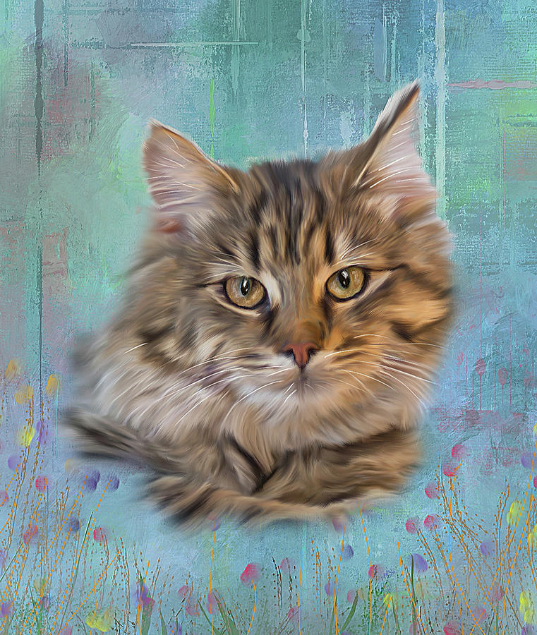 Kitty in Flower Field Digital Art by Mary Timman
