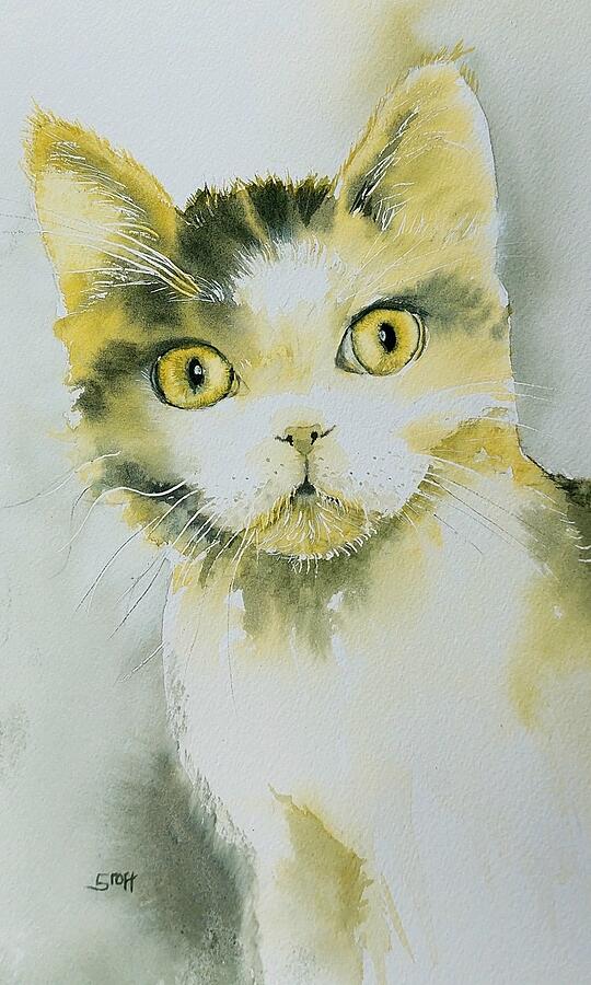 Kitty in Green Painting by Sandie Croft