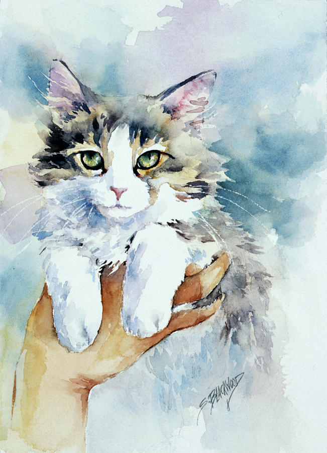 Kitty in Hand Painting by Susan Blackwood