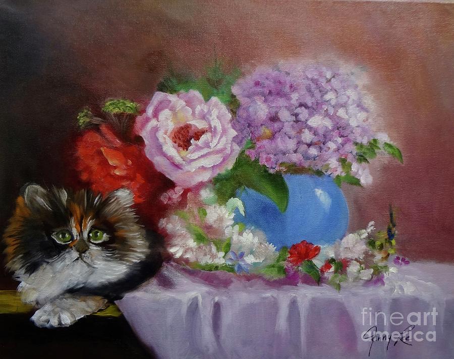 Kitty in the Pink Painting by Jenny Lee