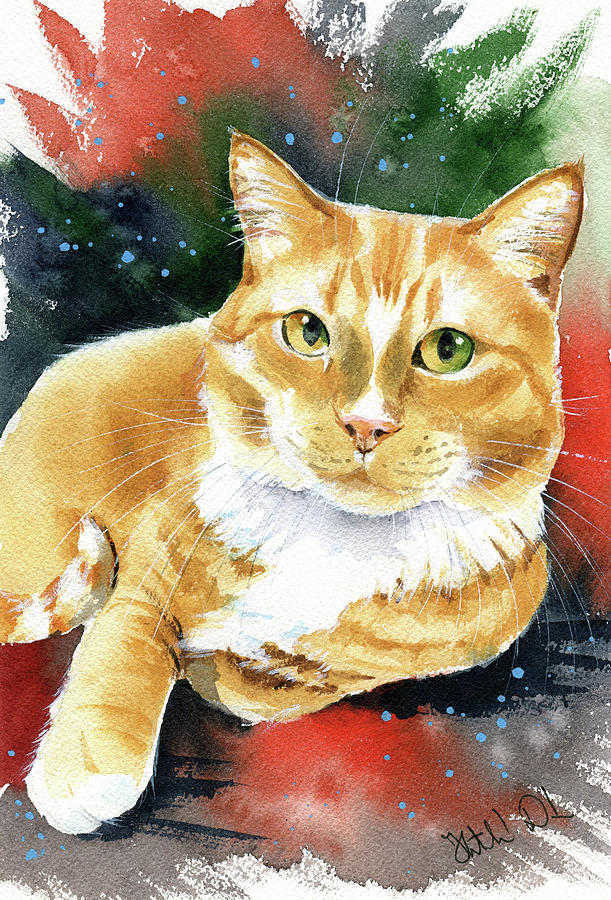 Kitty Marmalade Cat Portrait Painting by Dora Hathazi Mendes