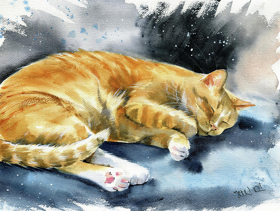 Kitty Orange Tabby Painting Painting by Dora Hathazi Mendes