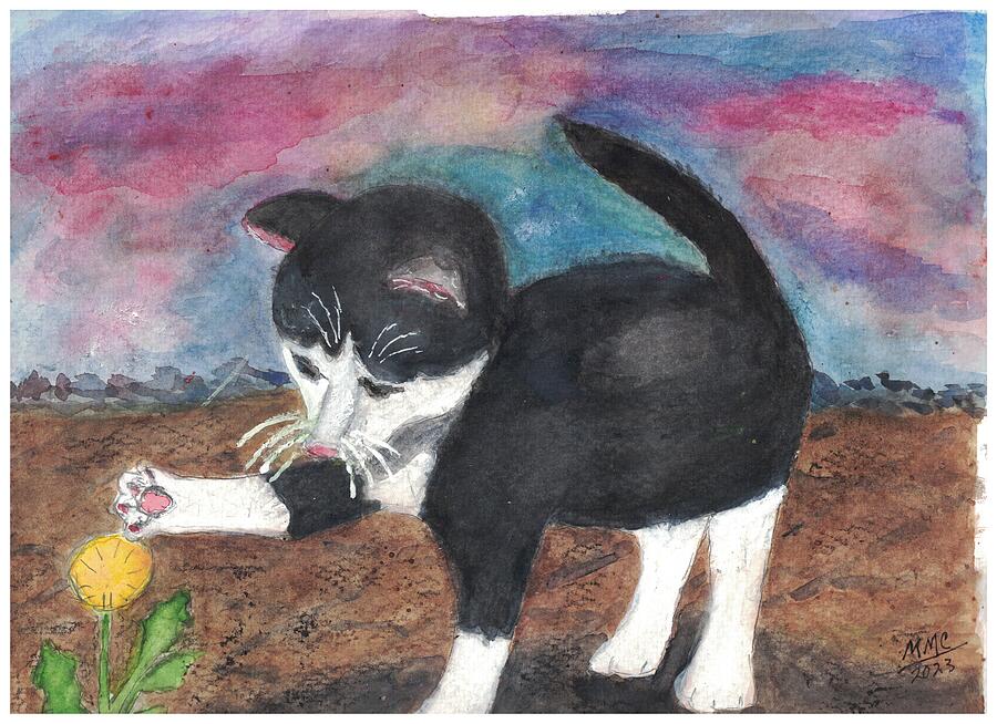 Kitty Playing Painting by Mary M Collins