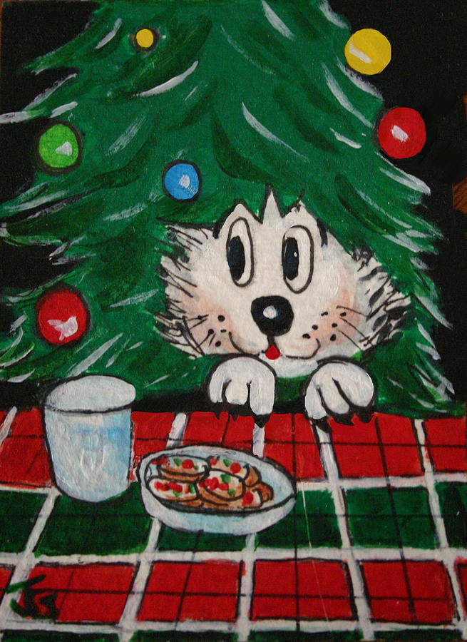 Kitty waiting for its Snack Painting by Joyce Gebauer