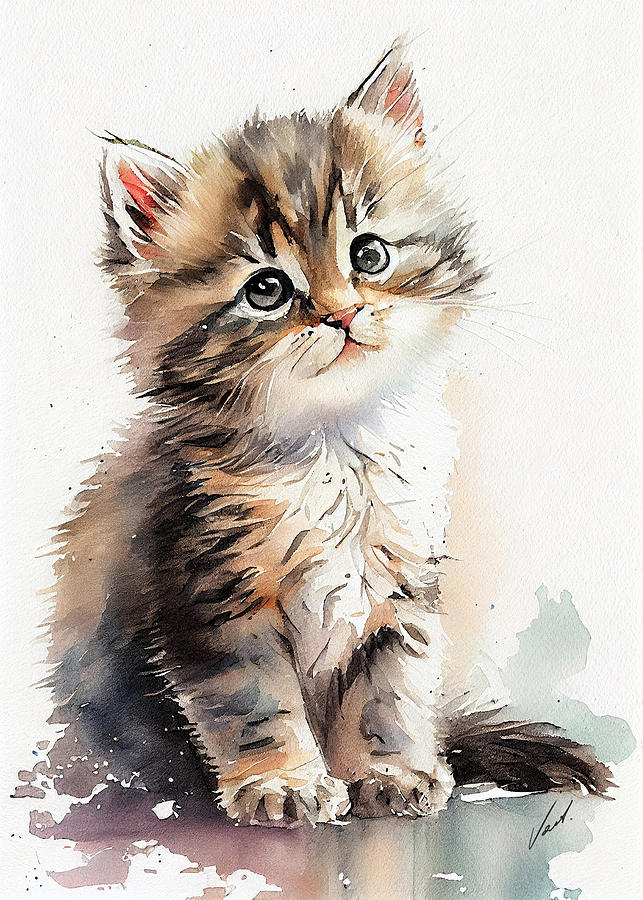 KITTY watercolor II Painting by Vart