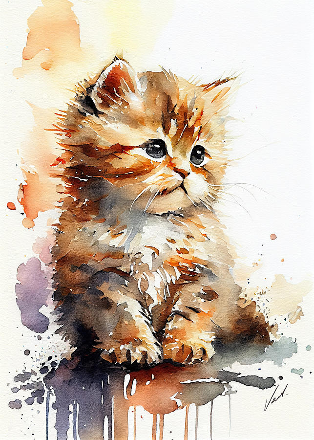 Kitty watercolor III Painting by Vart