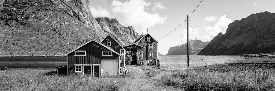 Kjerkfjorden Barn farm black and white Lofoten Islands Photograph by Sonny Ryse