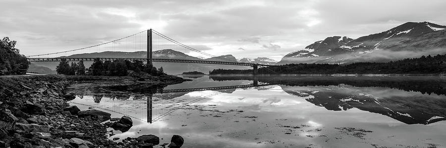 Kjerringstraumen Bru Bridge Efjord Nordland Norway black and whi Photograph by Sonny Ryse