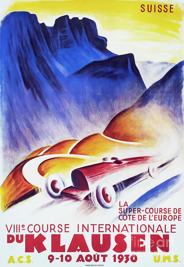 Klausen Pass Switzerland 1930 Auto Race Drawing by M G Whittingham
