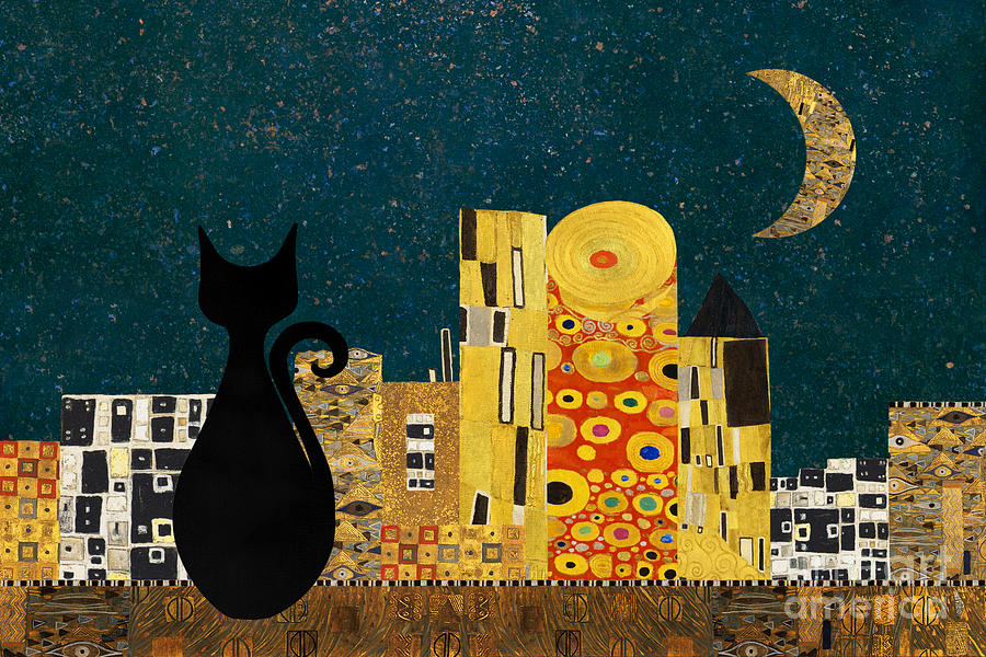 Klimt cat and the city Painting by Delphimages Photo Creations